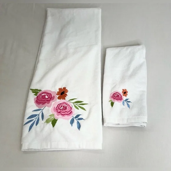 Floral Towel Set-Bath Towel 52X27 Hand Towel 27X16 New Multicolor - Picture 1 of 8